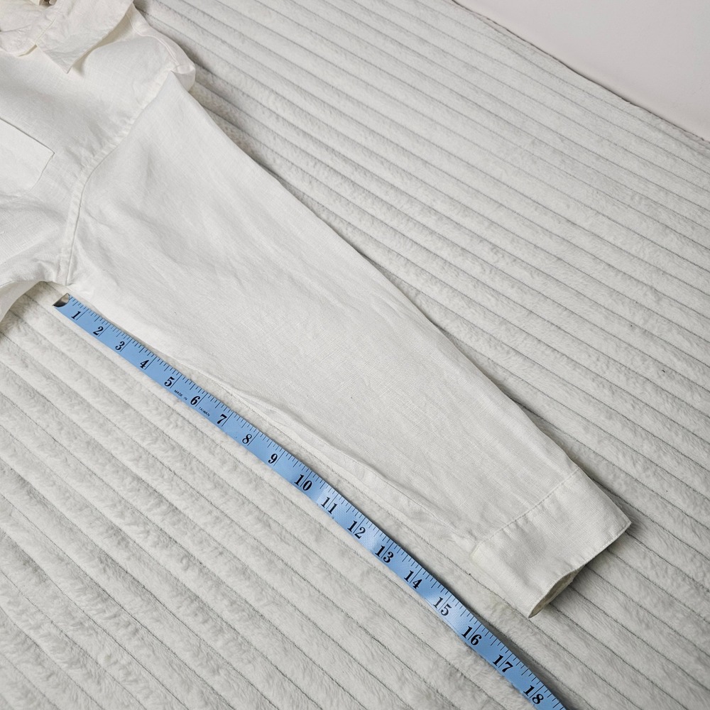L.L.Bean Womens M Petite 100% Linen White Button Down Shirt Coastal Summer - Picture 6 of 11
